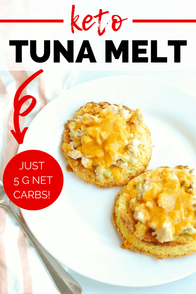 an open faced keto tuna melt on a white plate an open faced keto tuna melt on a white plate