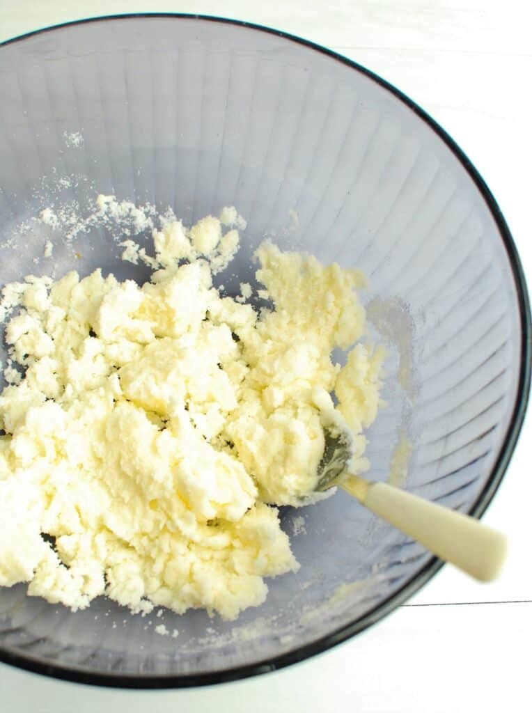 a bowl of butter and allulose after mixing together a bowl of butter and allulose after mixing together