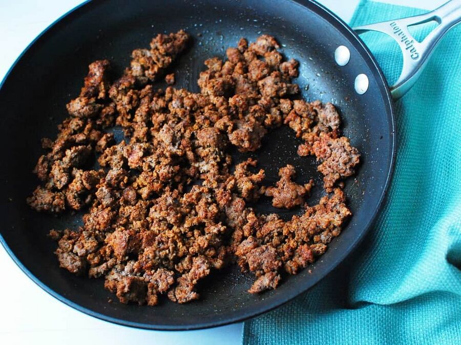 Keto taco meat in a skillet Keto taco meat in a skillet
