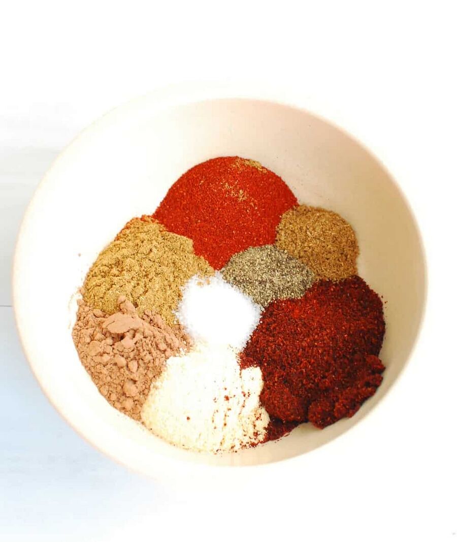 The ingredients for a chili seasoning paste The ingredients for a chili seasoning paste