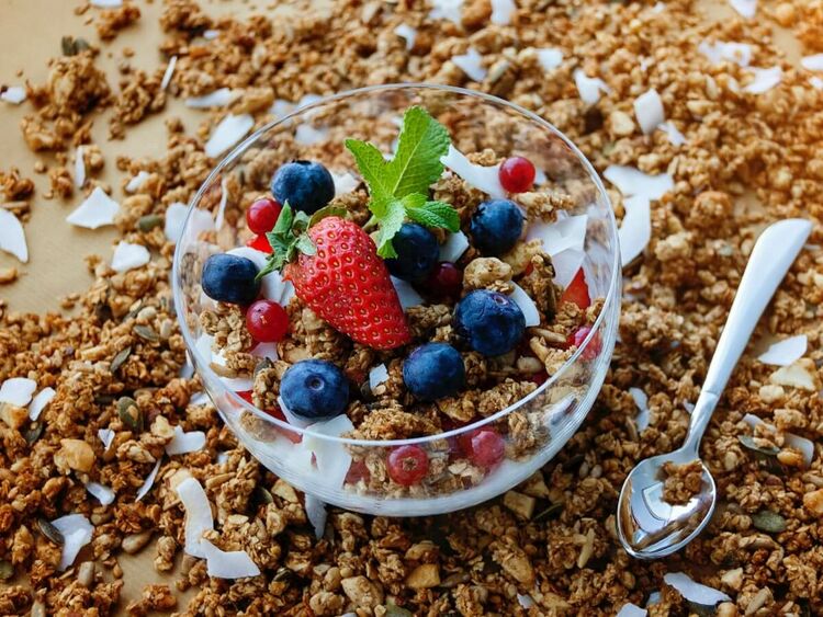 Keto Granola Recipe with fruit and milk