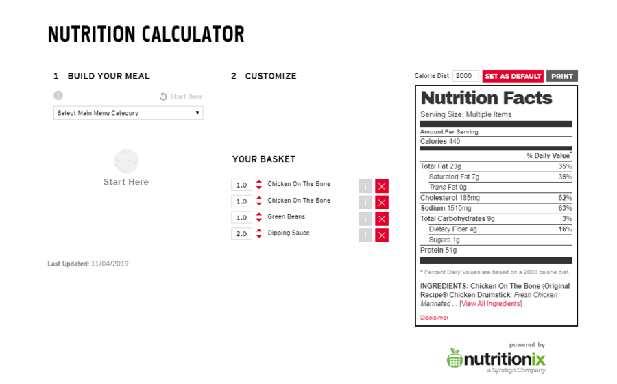 A screenshot of nutrition information for the first keto KFC meal idea A screenshot of nutrition information for the first keto KFC meal idea
