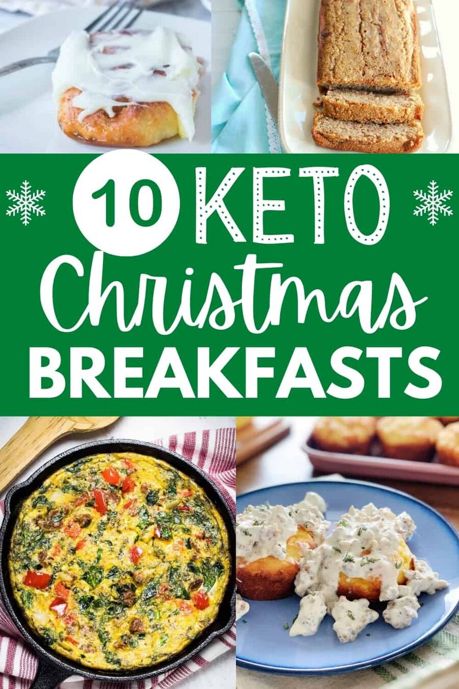 a collage of several keto christmas breakfast recipes like frittata, sausage gravy, cinnamon rolls, and cinnamon bread a collage of several keto christmas breakfast recipes like frittata, sausage gravy, cinnamon rolls, and cinnamon bread